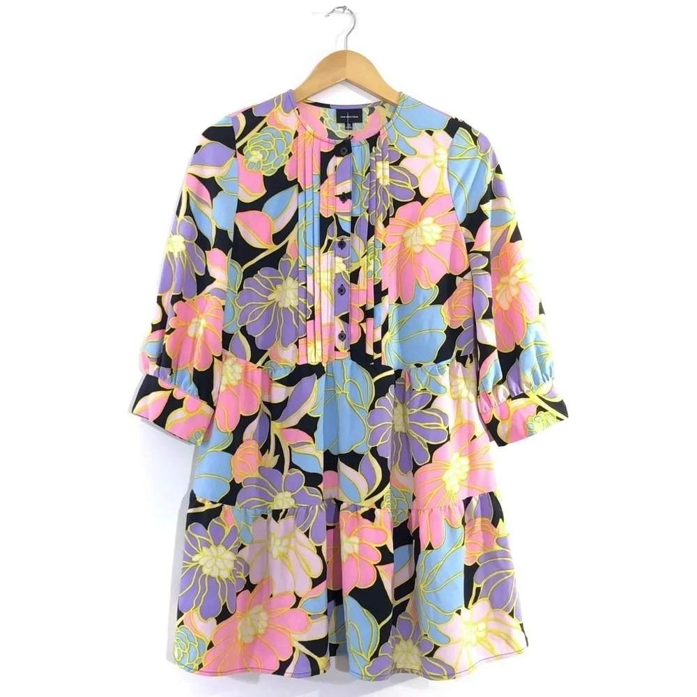 Who What Wear Women's Multicolor Summer 1/2 Sleeve Floral Smock Dress Size L NWT